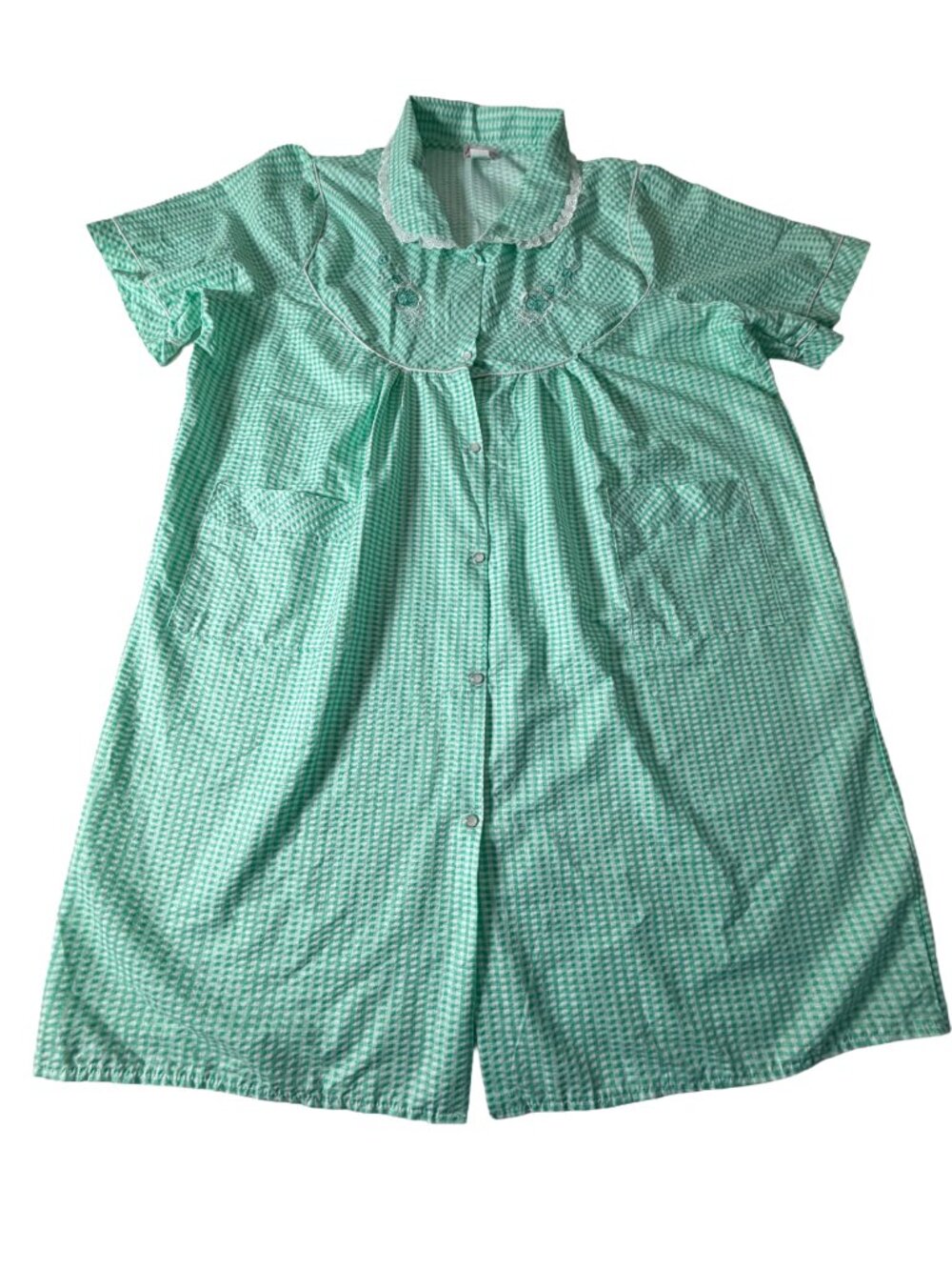 Lati Fashion XXL Gingham Snap Front Housecoat Nightgown Cottagecore